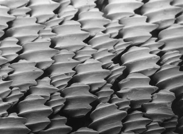 Scanning electron micrograph of shark dermal denticles (placoid scales)